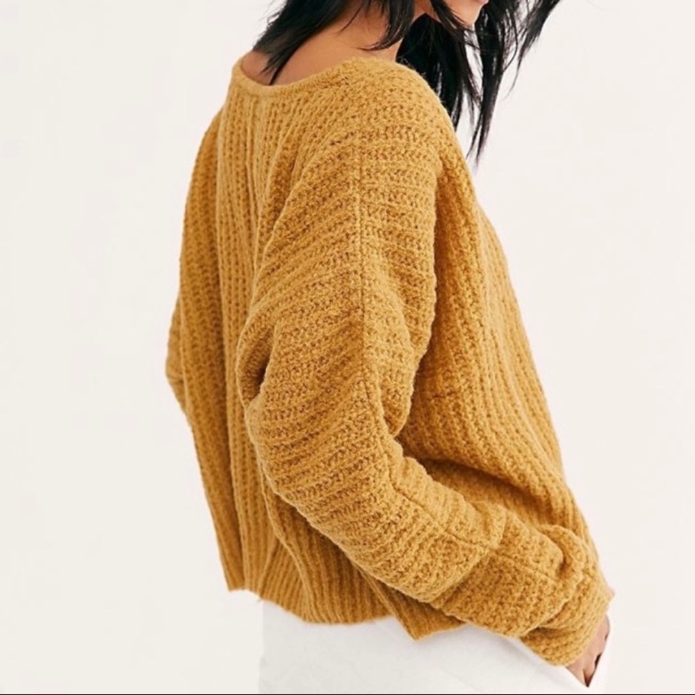 SOLD Free People Moonbeam V-Neck Alpaca Blend Sweater In Noon Sun - Picture 3 of 14
